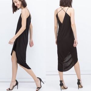 Zara black deep v-neck midi wrap dress